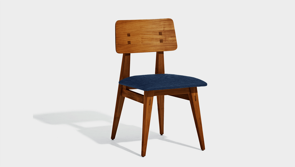 reddie-raw dining chair 45W x 54D x 82H *cm (45H seat) / Solid Reclaimed Teak Wood~Natural / Fabric~Davano Cobalt Vinny Dining Chair