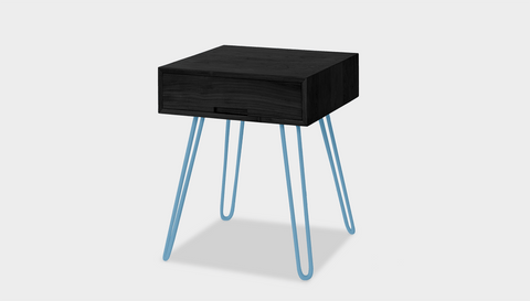 reddie-raw bedside table 45W x 45D x 55H *cm / Solid Reclaimed Wood~Black / Metal~Blue Willy Bedside Table High Square