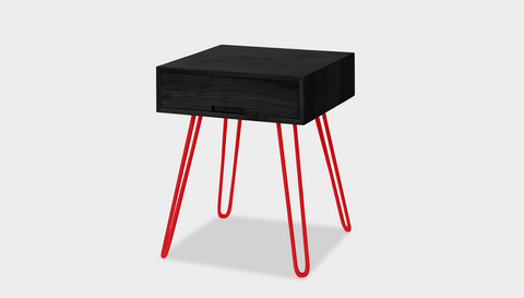 reddie-raw bedside table 45W x 45D x 55H *cm / Solid Reclaimed Wood~Black / Metal~Red Willy Bedside Table High Square