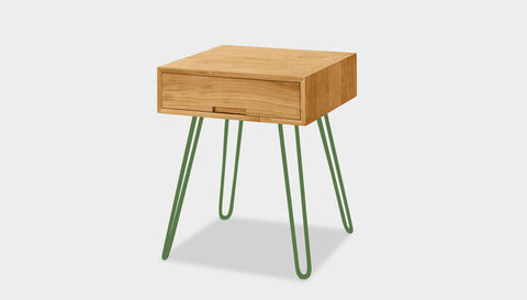 reddie-raw bedside table 45W x 45D x 55H *cm / Solid Reclaimed Wood~Oak / Metal~Green Willy Bedside Table High Square