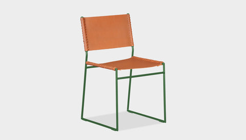 reddie-raw dining chair 47W x 49D x 83H *cm (46H seat) / Leather~Tan / Metal~Green Willy Sling Dining Chair