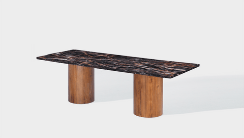 Reddie Design rectangular 240L x 100D x 75H *cm / Stone~Black Veined Marble / Wood Veneer~Teak Dora Drum Table - Marble