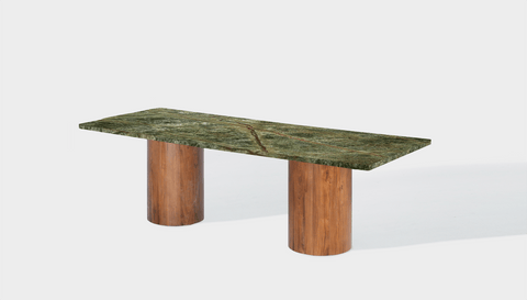 Reddie Design rectangular 240L x 100D x 75H *cm / Stone~Forest Green / Wood Veneer~Teak Dora Drum Table - Marble