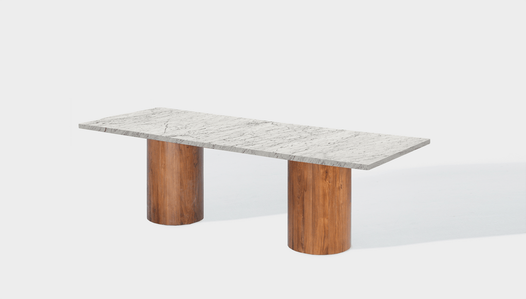 Reddie Design rectangular 240L x 100D x 75H *cm / Stone~White Veined Marble / Wood Veneer~Teak Dora Drum Table - Marble