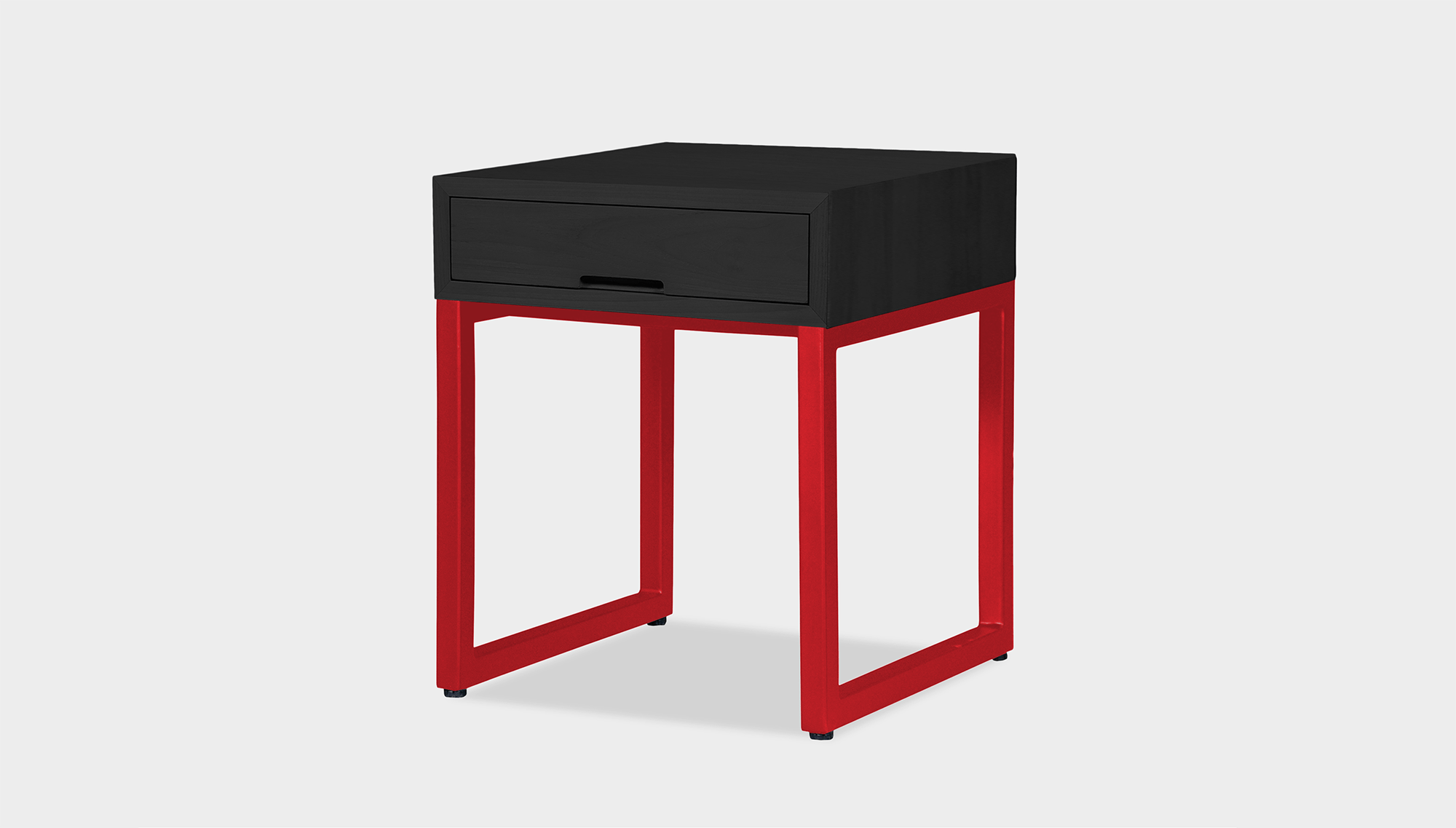 reddie-raw bedside table 45W x 45D x 55H *cm / Wood Teak~Black / Metal~Red Suzy Bedside Table High Square
