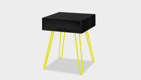 reddie-raw bedside table 45W x 45D x 55H *cm / Wood Teak~Black / Metal~Yellow Willy Bedside Table High Square