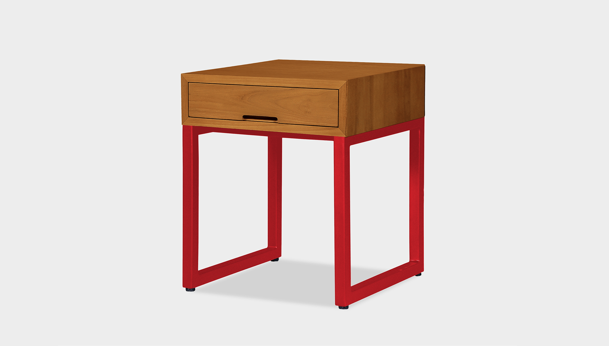 reddie-raw bedside table 45W x 45D x 55H *cm / Wood Teak~Natural / Metal~Red Suzy Bedside Table High Square
