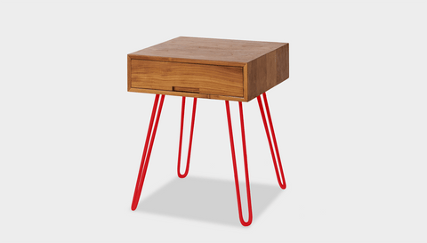 reddie-raw bedside table 45W x 45D x 55H *cm / Wood Teak~Natural / Metal~Red Willy Bedside Table High Square