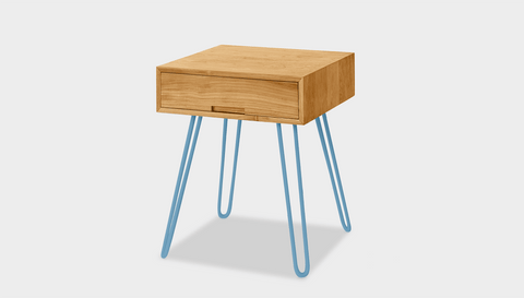 reddie-raw bedside table 45W x 45D x 55H *cm / Wood Teak~Oak / Metal~Blue Willy Bedside Table High Square
