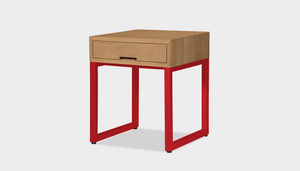 reddie-raw bedside table 45W x 45D x 55H *cm / Wood Teak~Oak / Metal~Red Suzy Bedside Table High Square