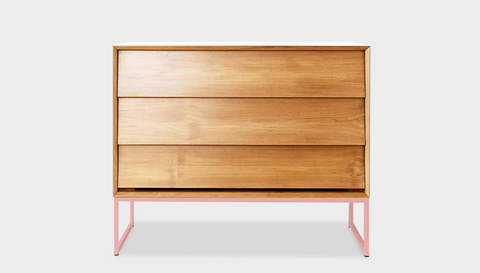 reddie-raw chest of drawers 110W x 50D x 90H *cm / Wood Teak~Oak / Metal~Pink Suzy Chest Of Drawers