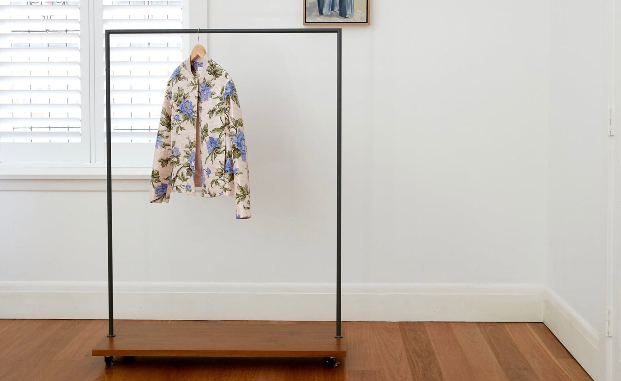 reddie-raw coat rack 110W x 40D x 150H *cm / Metal~Grey / Wood Teak~Natural Bob Movable Clothes Hanging Rack