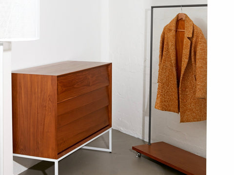 reddie-raw coat rack 110W x 40D x 150H *cm / Metal~Grey / Wood Teak~Natural Bob Movable Clothes Hanging Rack