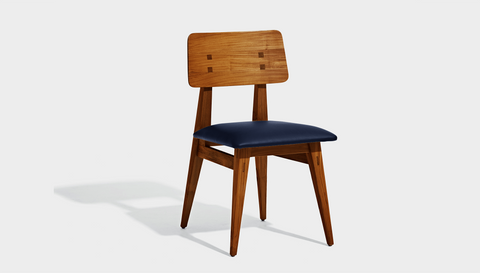 reddie-raw dining chair 46W x 54D x 82H *cm / Wood Teak~Natural / Leather~Navy Vinny Dining Chair