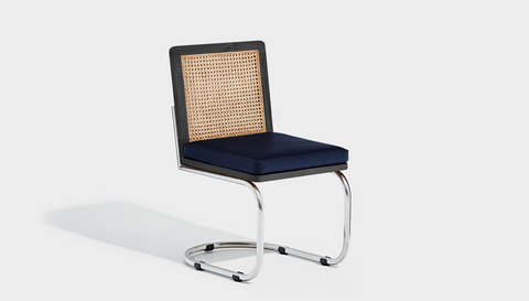 reddie-raw dining chair 46W x 58D x 76H *cm / Wood Teak~Black / Leather~Navy Rosie Rattan Cantilever Chair