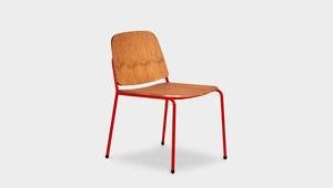 reddie-raw dining chair 49W x 49D x 80H *cm / Wood Veneer~Teak / Metal~Red Kami Stackable Dining Chair
