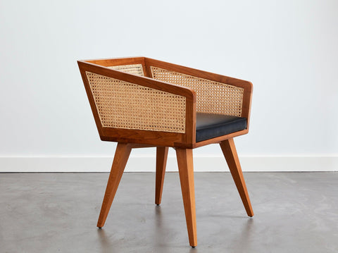 reddie-raw lounge chair 57W x 58D x 76H *cm / Wood Teak~Natural / Leather~Black Jay Rattan Chair*