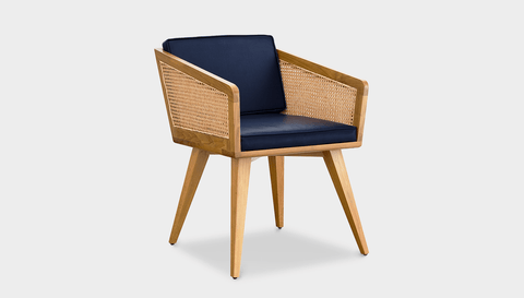 reddie-raw lounge chair 57W x 58D x 76H *cm / Wood Teak~Oak / Leather~Navy Jay Rattan Chair