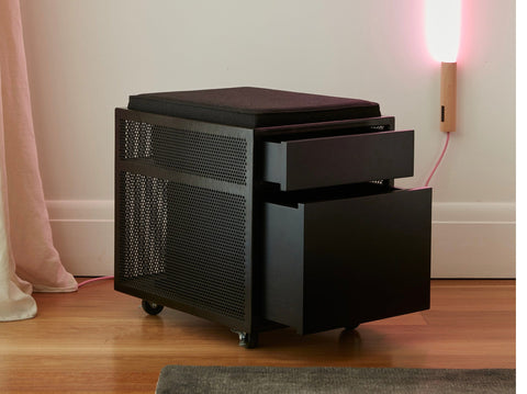 reddie-raw mobile storage 40W x 50D x 50H *cm / Fabric~Charcoal / Metal~Black NCW Desk Drawer Pedestal with Cushion*