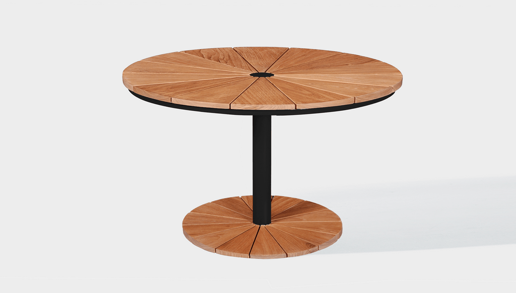 reddie-raw outdoor dining table round 120dia x 75H *cm / Wood Teak~Natural / Metal~Black Bob Outdoor Pedestal Table