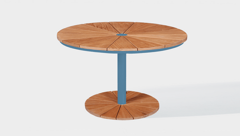 reddie-raw outdoor dining table round 120dia x 75H *cm / Wood Teak~Natural / Metal~Blue Bob Outdoor Pedestal Table