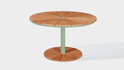 reddie-raw outdoor dining table round 120dia x 75H *cm / Wood Teak~Natural / Metal~Mint Bob Outdoor Pedestal Table