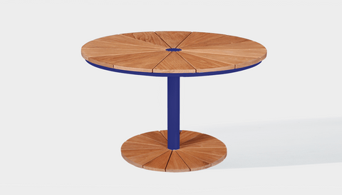 reddie-raw outdoor dining table round 120dia x 75H *cm / Wood Teak~Natural / Metal~Navy Bob Outdoor Pedestal Table