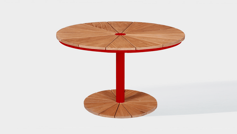 reddie-raw outdoor dining table round 120dia x 75H *cm / Wood Teak~Natural / Metal~Red Bob Outdoor Pedestal Table