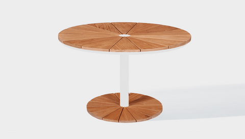 reddie-raw outdoor dining table round 120dia x 75H *cm / Wood Teak~Natural / Metal~White Bob Outdoor Pedestal Table