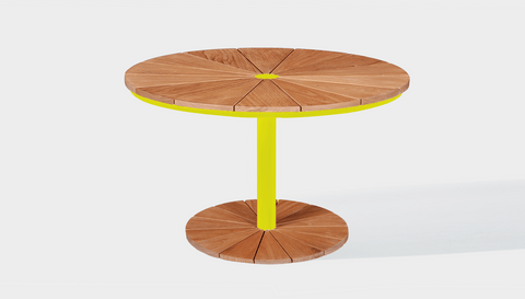 reddie-raw outdoor dining table round 120dia x 75H *cm / Wood Teak~Natural / Metal~Yellow Bob Outdoor Pedestal Table