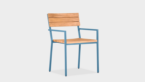 reddie-raw outdoor seating 52W x 50D x 80H *cm / Wood Teak~Natural / Metal~Blue Suzy Outdoor Dining Chair with armrest