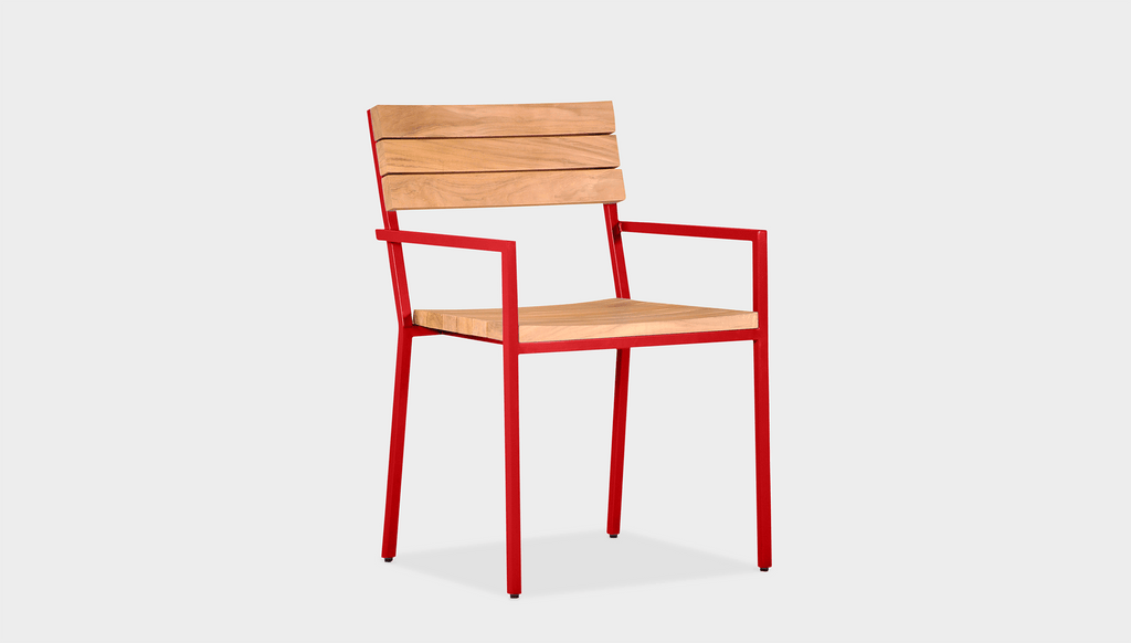 reddie-raw outdoor seating 52W x 50D x 80H *cm / Wood Teak~Natural / Metal~Red Suzy Outdoor Dining Chair with armrest