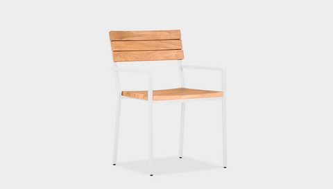 reddie-raw outdoor seating 52W x 50D x 80H *cm / Wood Teak~Natural / Metal~White Suzy Outdoor Dining Chair with armrest