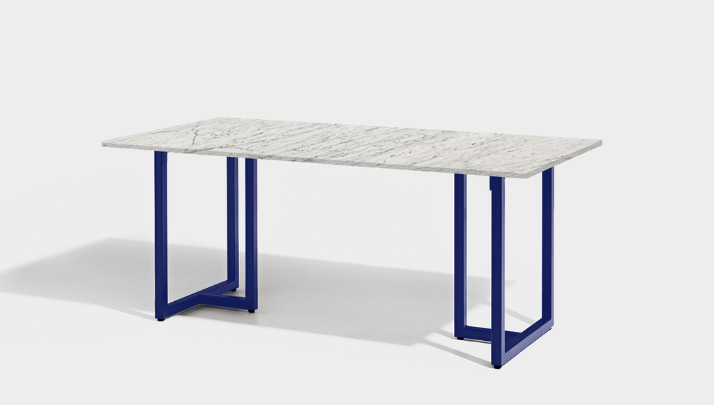 reddie-raw rectangular 160L x 90D x 75H *cm / Stone~White Veined Marble / Metal~Navy Suzy Table- Marble