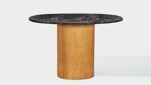 reddie-raw round 100dia x 75H *cm / Stone~Black Veined Marble / Wood Veneer~Oak Dora Drum Table Round - Marble