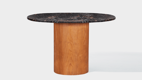 reddie-raw round 100dia x 75H *cm / Stone~Black Veined Marble / Wood Veneer~Teak Dora Drum Table Round - Marble