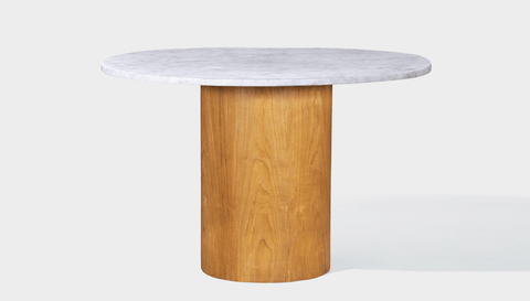 reddie-raw round 100dia x 75H *cm / Stone~White Veined Marble / Wood Veneer~Oak Dora Drum Table Round - Marble