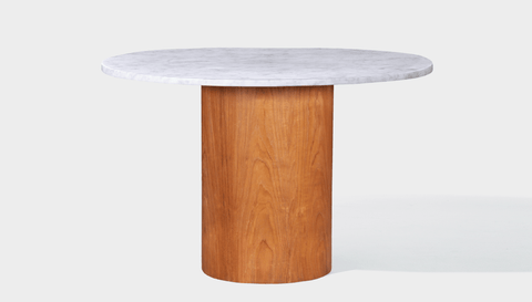 reddie-raw round 100dia x 75H *cm / Stone~White Veined Marble / Wood Veneer~Teak Dora Drum Table Round - Marble