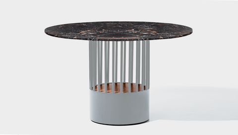 reddie-raw round 120dia x 75H *cm / Stone~Black Veined Marble / Metal~Grey Willy Cage Table - Marble