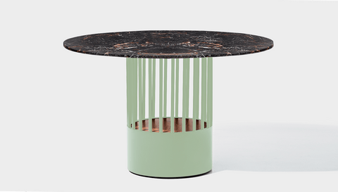 reddie-raw round 120dia x 75H *cm / Stone~Black Veined Marble / Metal~Mint Willy Cage Table - Marble