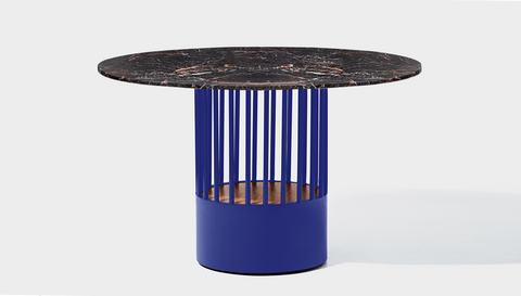 reddie-raw round 120dia x 75H *cm / Stone~Black Veined Marble / Metal~Navy Willy Cage Table - Marble