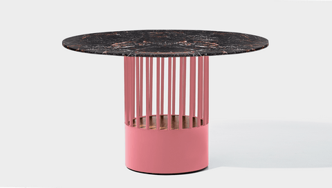 reddie-raw round 120dia x 75H *cm / Stone~Black Veined Marble / Metal~Pink Willy Cage Table - Marble