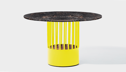 reddie-raw round 120dia x 75H *cm / Stone~Black Veined Marble / Metal~Yellow Willy Cage Table - Marble