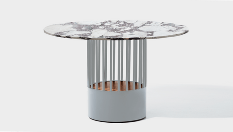 reddie-raw round 120dia x 75H *cm / Stone~Calacatta Viola / Metal~Grey Willy Cage Table - Marble