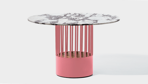 reddie-raw round 120dia x 75H *cm / Stone~Calacatta Viola / Metal~Pink Willy Cage Table - Marble