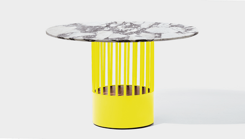 reddie-raw round 120dia x 75H *cm / Stone~Calacatta Viola / Metal~Yellow Willy Cage Table - Marble
