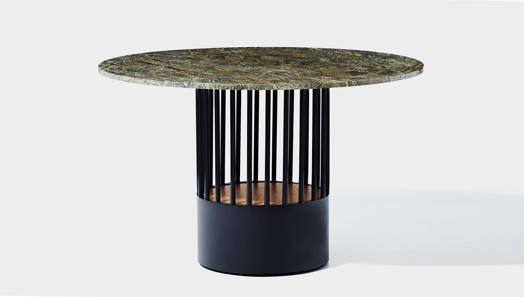 reddie-raw round 120dia x 75H *cm / Stone~Forest Green / Metal~Black Willy Cage Table - Marble
