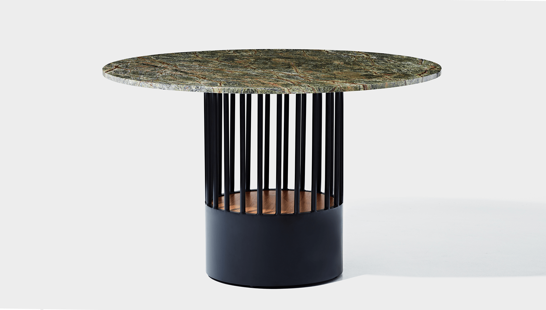 reddie-raw round 120dia x 75H *cm / Stone~Forest Green / Metal~Black Willy Cage Table - Marble