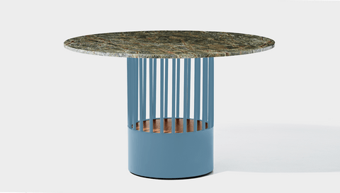 reddie-raw round 120dia x 75H *cm / Stone~Forest Green / Metal~Blue Willy Cage Table - Marble