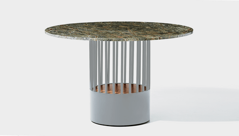 reddie-raw round 120dia x 75H *cm / Stone~Forest Green / Metal~Grey Willy Cage Table - Marble